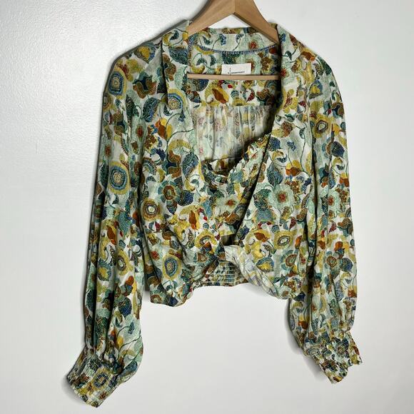 Anthropologie Crop Top 2 Piece Set Womens Large Green Floral Cotton Resort Wear - Picture 5 of 15